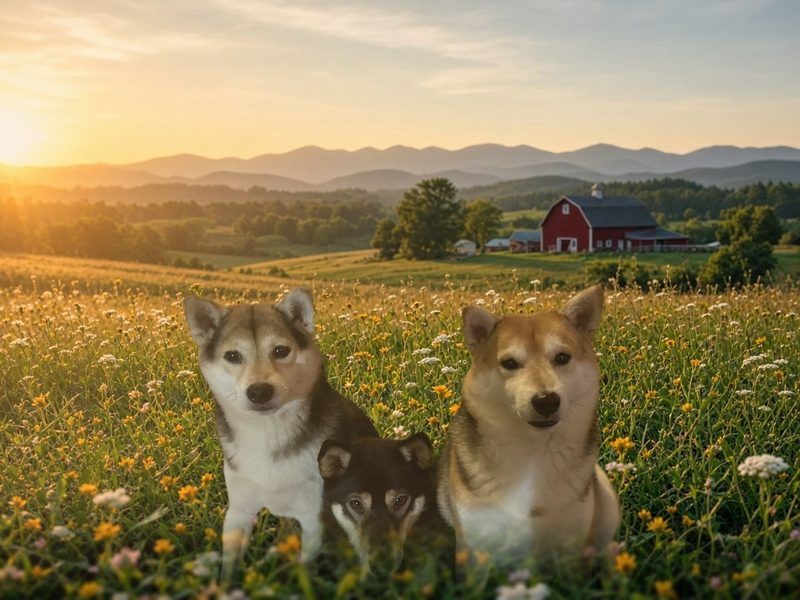 The Shibas in the meadow