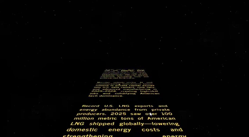 Star Wars-style yellow text crawl on a black starfield listing conservative wins